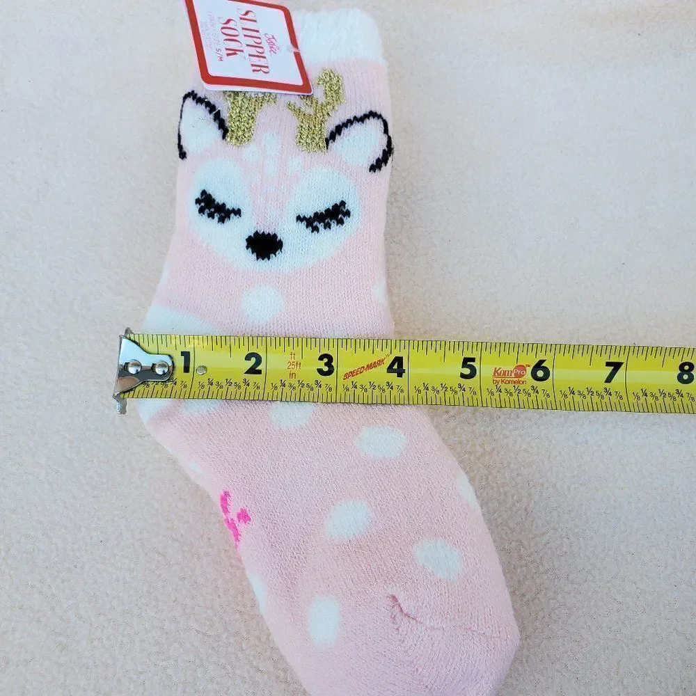 Justice pink and white reindeer slipper socks